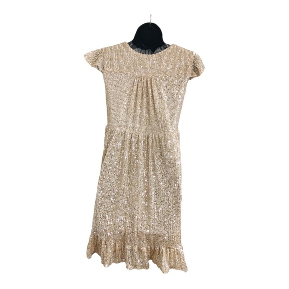 Gold shimmery sequin lace trim v-neck babydoll swing tent dress size medium new - Picture 9 of 16